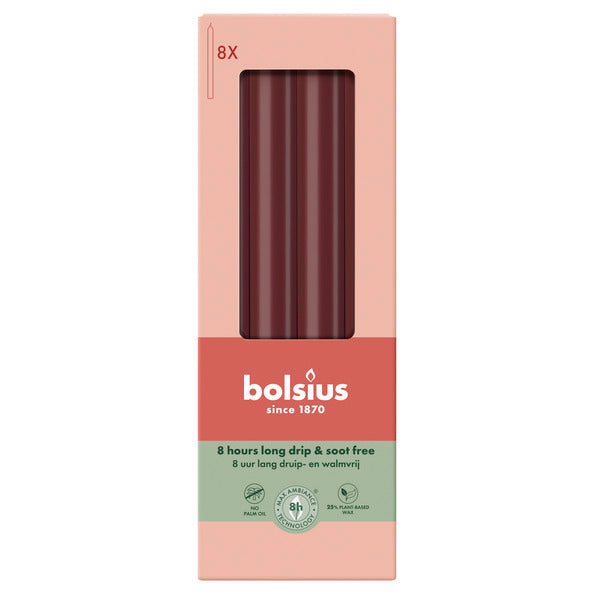 Bolsius Tafelkerzen Samtrot ø20x230 mm 8 Stunden (4x 8 Stück)