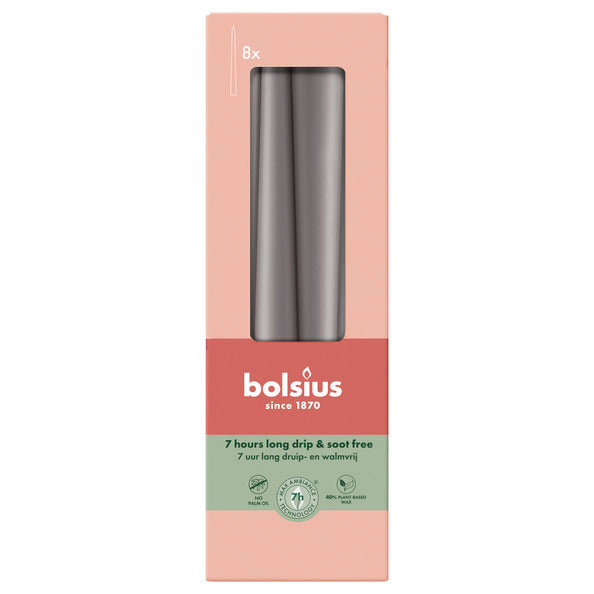 Bolsius Gothic-Kerzen Stormy Grey ø24x245 mm 7 Stunden (8x 4 Stück)