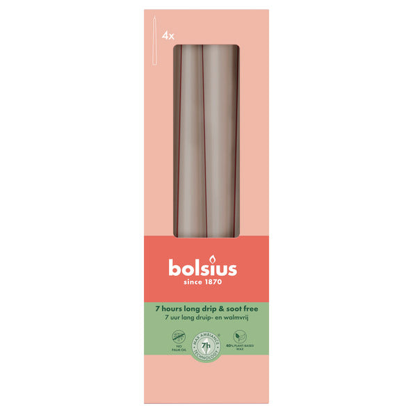Bolsius Gothic Kerzen hell Taupe ø24x245 mm 7 Stunden (8x 4 Stück)