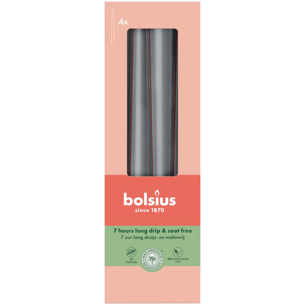 Bolsius Gothic-Kerzen Stormy Grey ø24x245 mm 7 Stunden (8x 4 Stück)