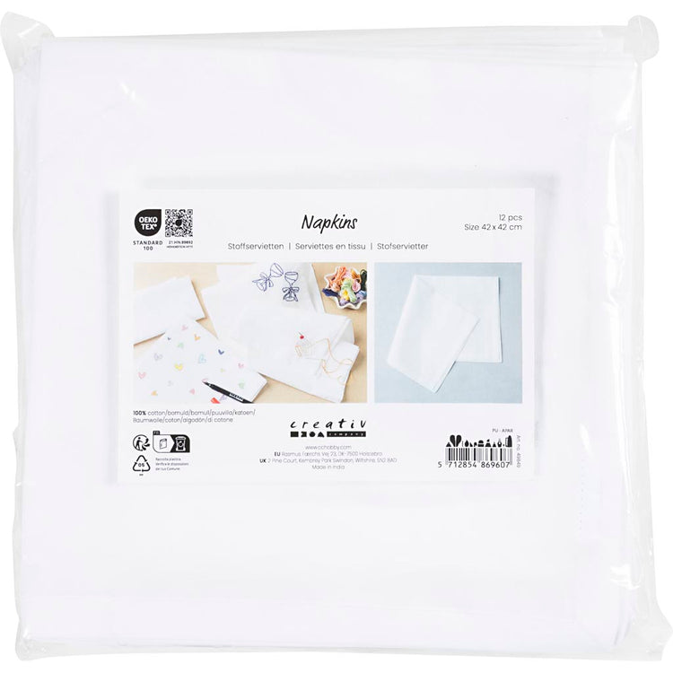 Creativ Company Textilservietten, Größe 42x42 cm, 145 gr, weiß, 12 Stück 1 Box