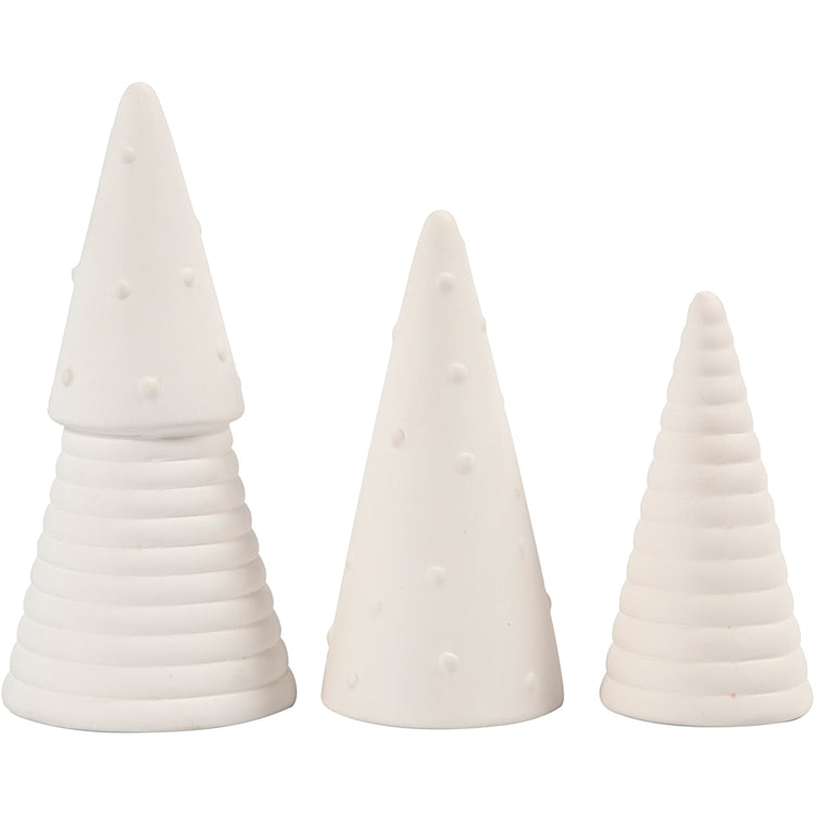 Creativ Company Weihnachtsbäume, H: 10+12+15 cm, T 5+6+7 cm, weiß, 3 Stück 1 Karton