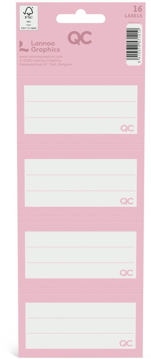 Qc Color selbstklebende Schuletiketten rosa – Set mit 16 Stück