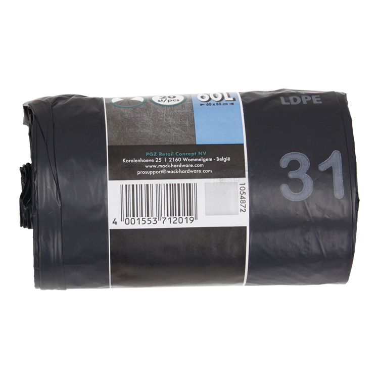 1054872 - Abfallbeutel 60 l, schwarz LDPE 20 Stück pro Rolle | 15 Stück