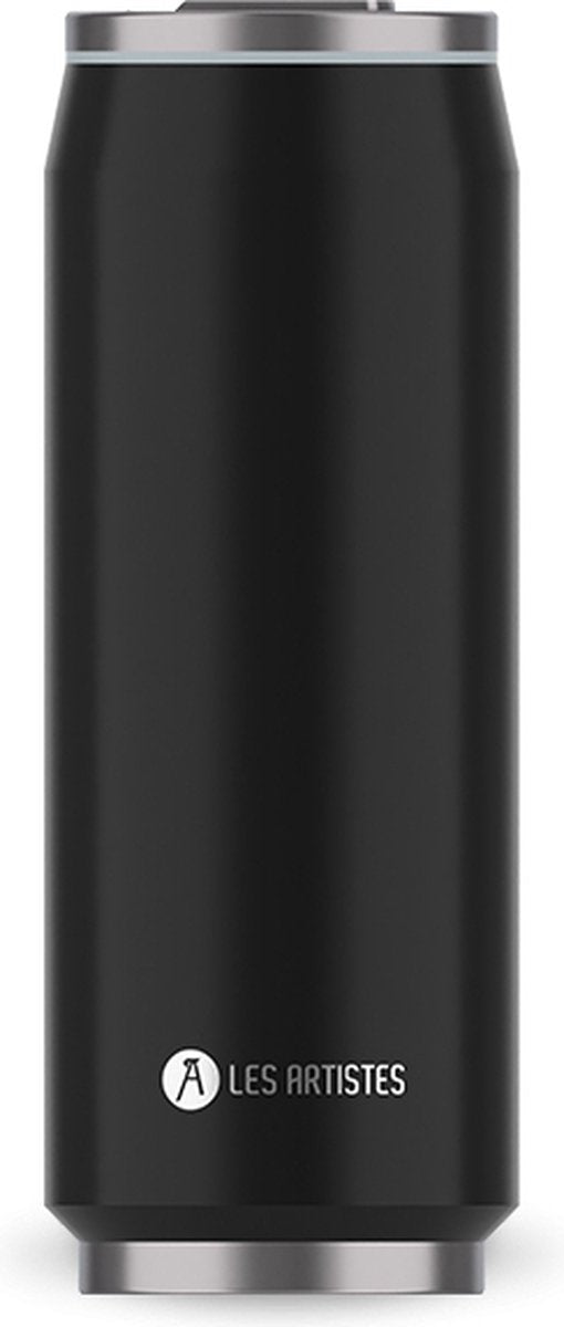 Les Artistes Paris Thermosbecher Dose 500 ml – mit integriertem Strohhalm – Schwarz – LP-A1881