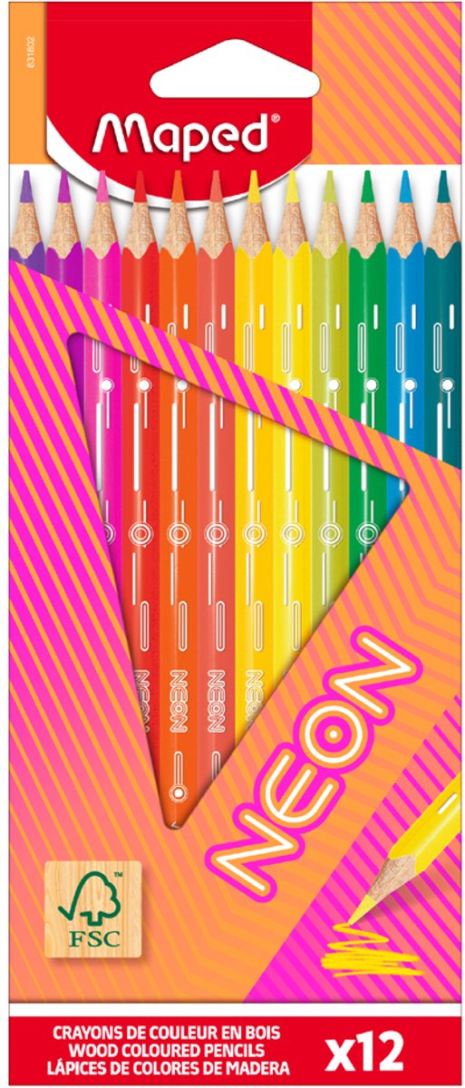 Maped Office Maped dreieckige Neon-Buntstifte, Etui mit 6 Stück