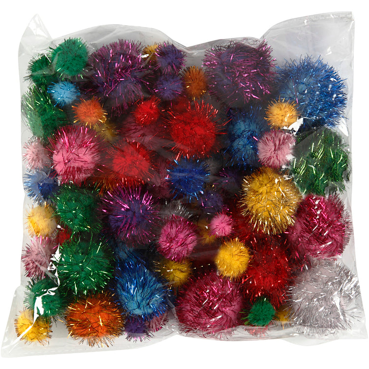 Creativ Company Pompons, D 15-40 mm, Glitzer, ca. 75 Stück, kräftige Farben, 62 g 1 Box