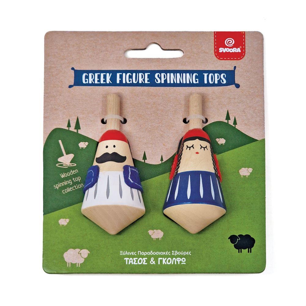 Satz Holzkreisel, griechische Figuren. 5+