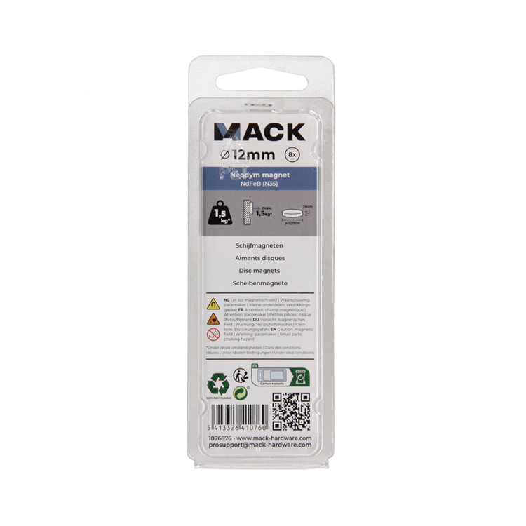 Mack 1076876 - Scheibenmagnete Neodym 12mm*2mm (n35) - Silber 8Stk | 4 Stück
