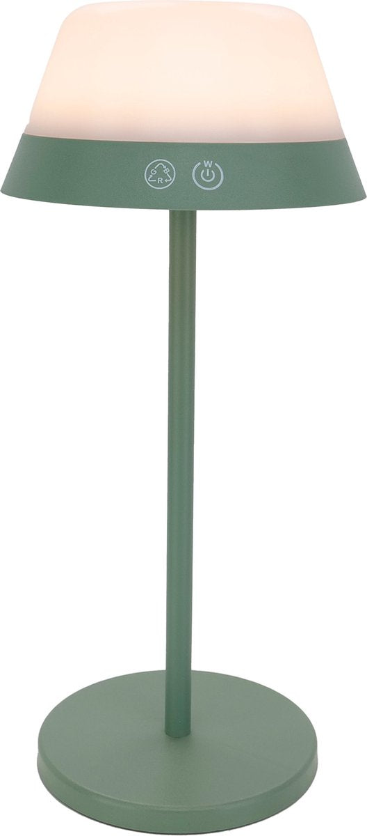 Eglo Meggiano Tischleuchte – Touchdimmer – kabellos – 32 cm – grünweiß – verstellbares RGB-Weißlicht – wiederaufladbar – außen und innen