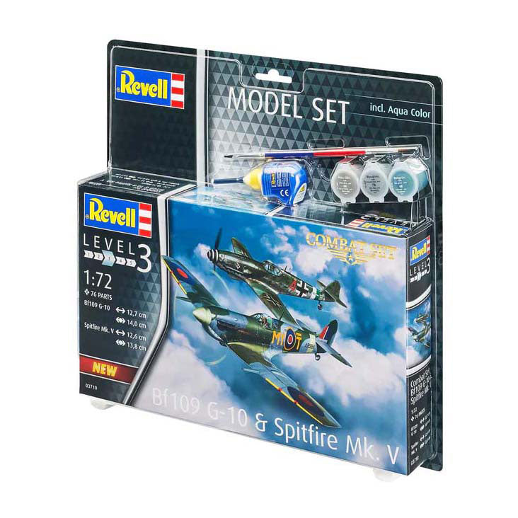 Revell Modellbausatz - Kampfset bf109g-10 Spitfire mk.v 1:72 - 76 Teile. - inkl. Aqua-Color-Grundfarben