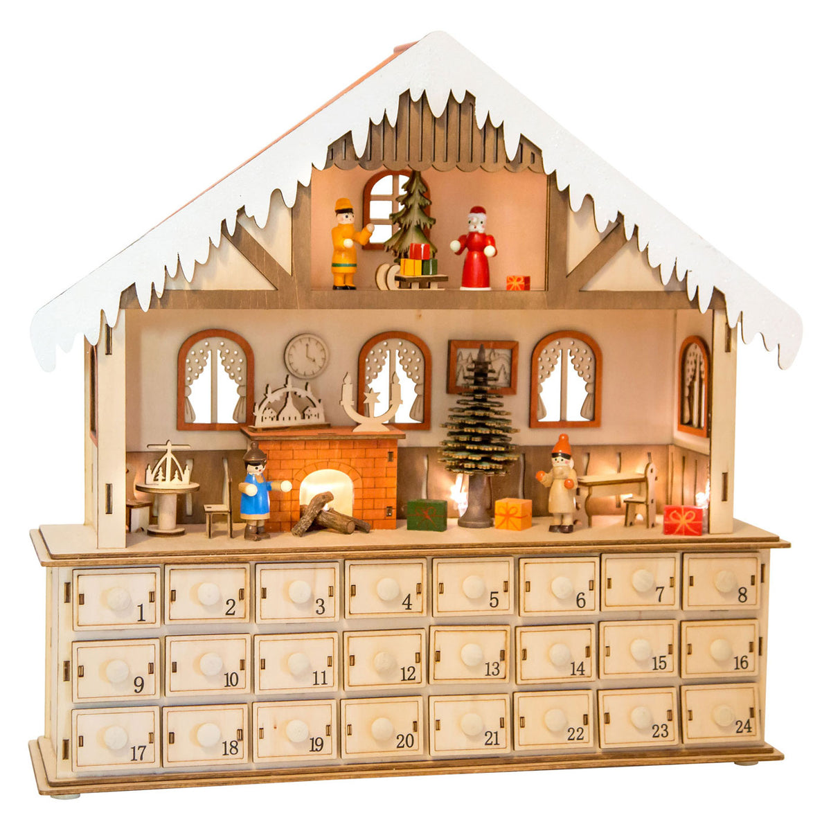 Kleiner Fuß - Holzkalender Wohnzimmer mit Lichtern