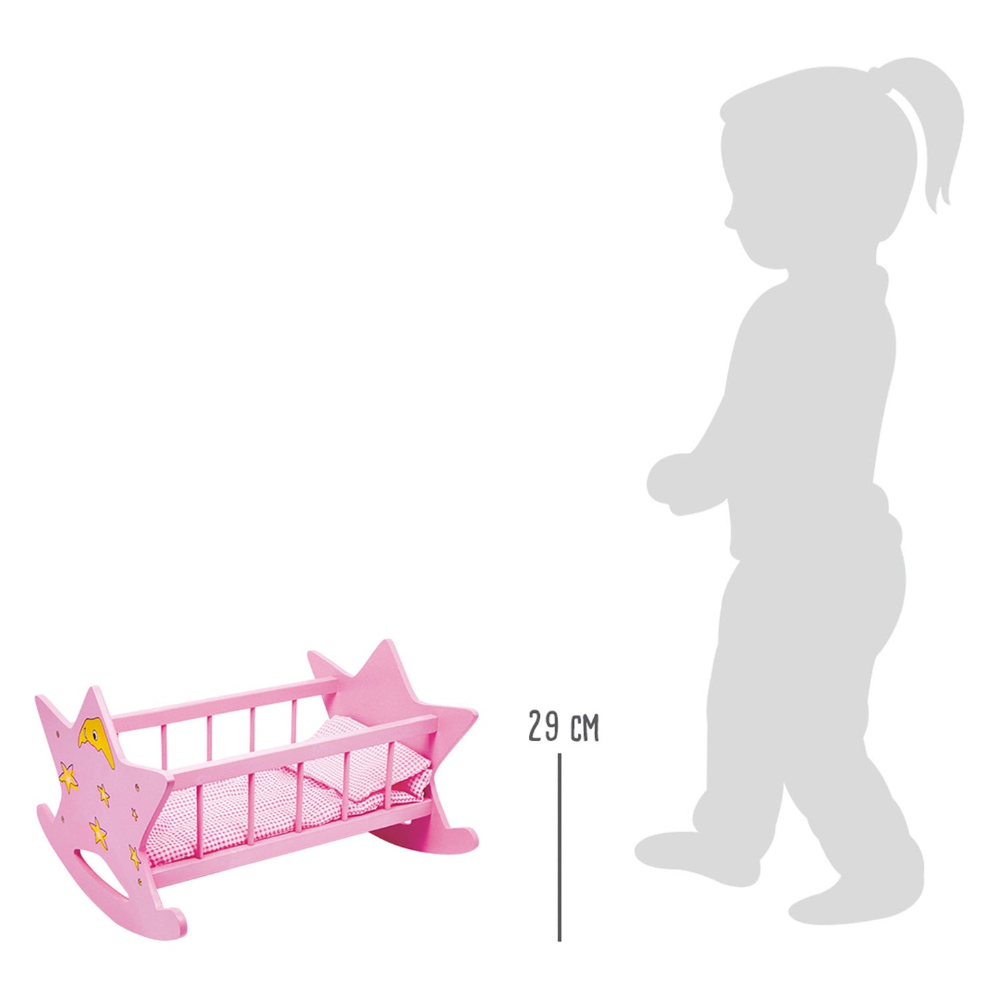 Kleiner Fuß Holzpuppenbett Stern rosa