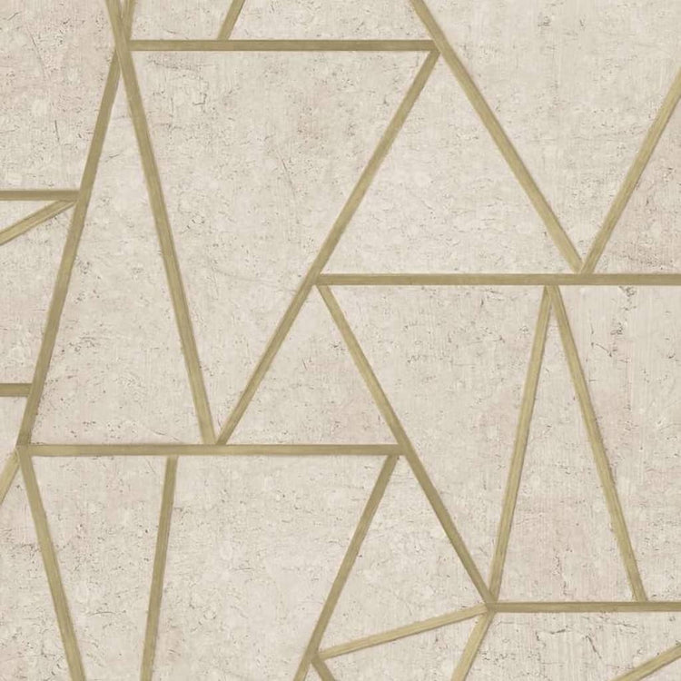 Niederländische Wandverkleidung Niederländische Wandverkauftapete Tapete Dreiecke Beige und Gold