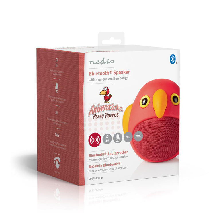 Nedis SPBT4100RD Animaticks Bluetooth -Lautsprecher 3 Stunden Spielzeit Hände -freien Anruf Perry Papagei