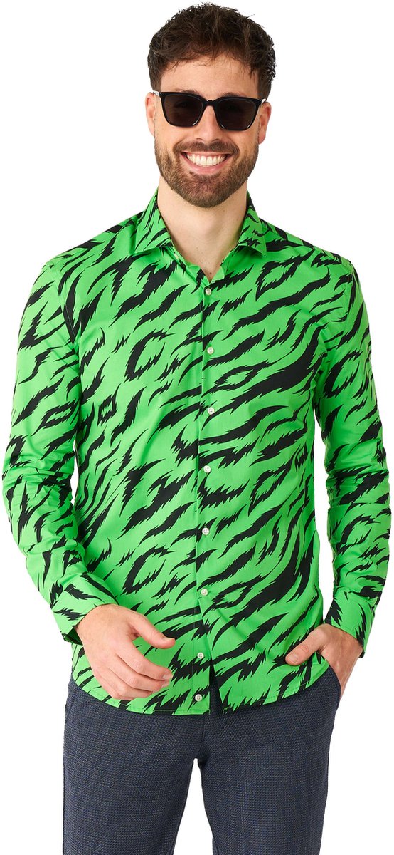 Opposuits Hemd - Wildtier - Herrenhemd - Karnevalskleidung - Neongrünes Hemd - Grün - Größe: xxl