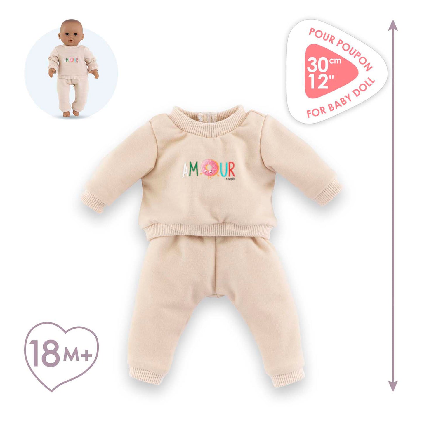 Corolle Beige Tracking -Anzug für Baby Pop, 30 cm
