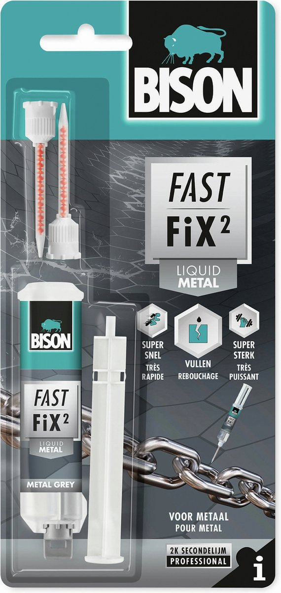 Bison fast fix² Flüssigmetall 10 g, 2-Komponenten-Kleber, Metall, Reparatur, Füllvermögen bis 5 mm
