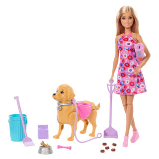 Barbie Malibu Spielzeugset für wandelnde Welpen – Puppe, katzfähiger Hund und Zubehör
