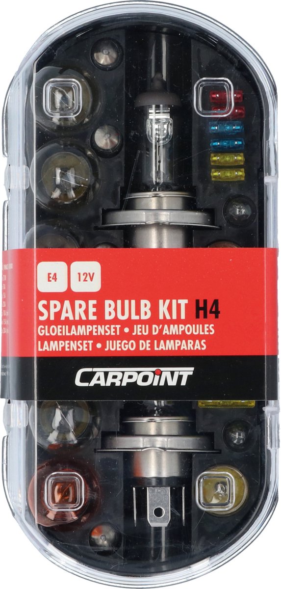 Carpoint h4 Autolampen-Set – 30-teilig – E-Zulassung – 18 Lampen 12 Stecksicherungen – kompakte Aufbewahrungsbox – einfache Montage
