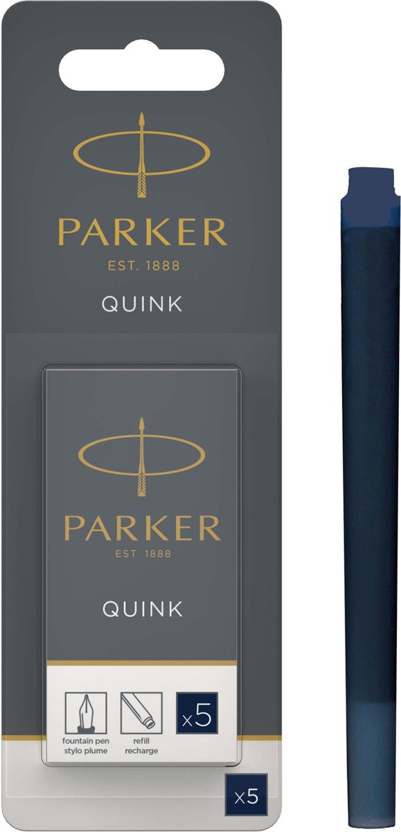Parker lange Füllfederhalter-Tintenpatronen | blaue schwarze Quink-Tinte | 5 Füllfederhalterpatronen (Hangsell-Packung)
