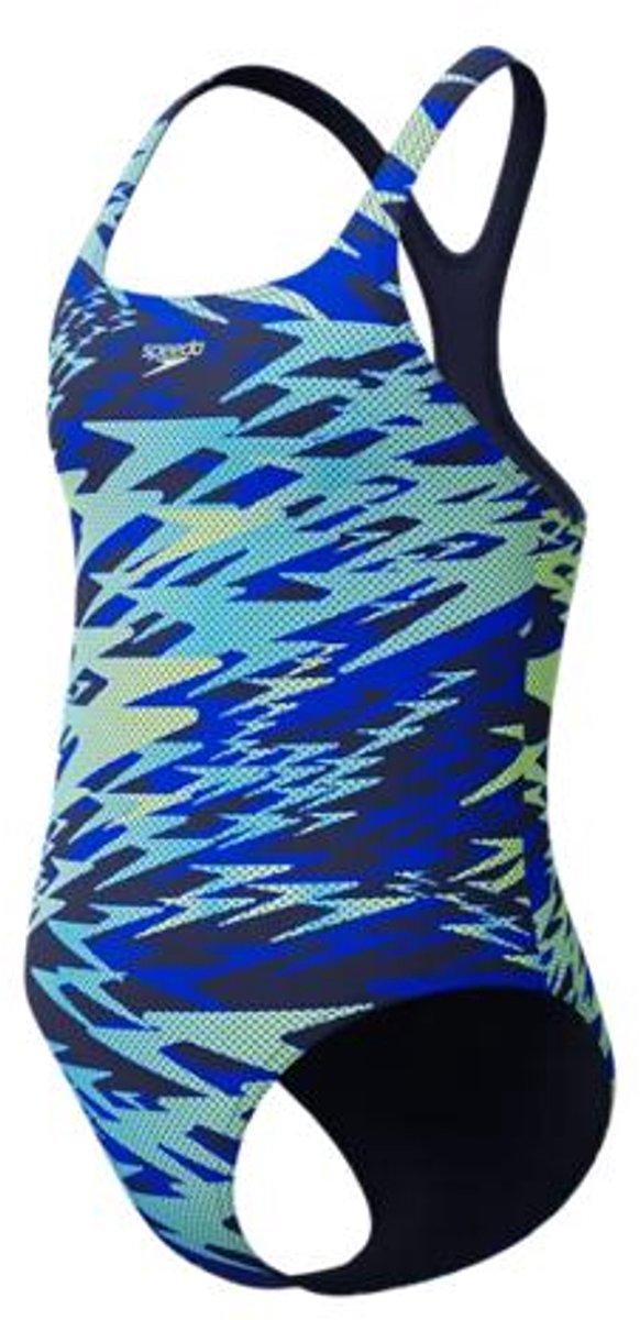 Speedo H-Boom Print Medalist 1-teiliger Mädchen-Sportbadeanzug – Marinegrün