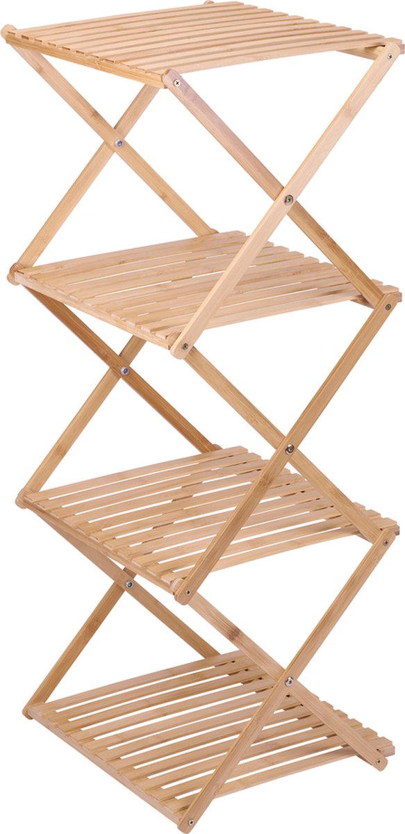 Alpina Badezimmerregal – 4-stöckig – 40 x 33,5 x 93,5 cm – faltbar – Bambus – Braun