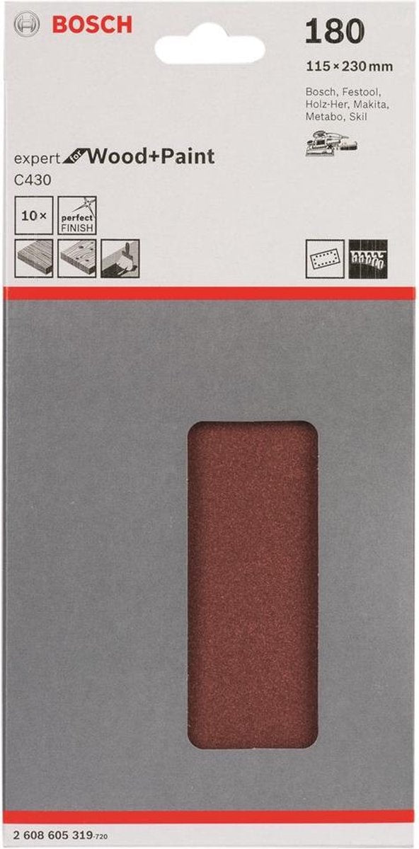 Bosch - 10-teiliges Schleifblatt-Set 115 x 230 mm, 180