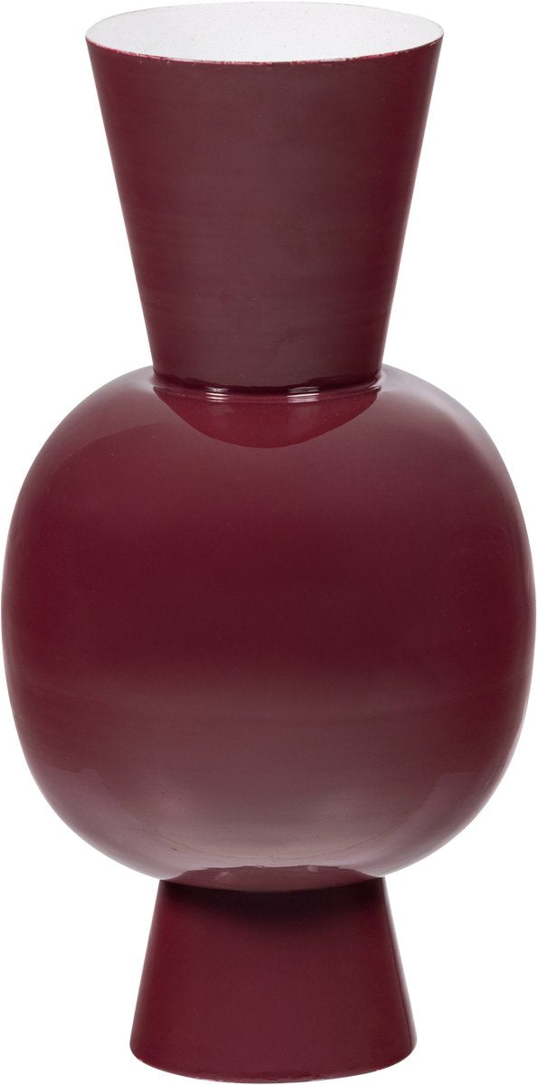 Woood Auri Vase 20 cm – Metall – Hochglanz weinrot – 38 x 20 x 20 cm