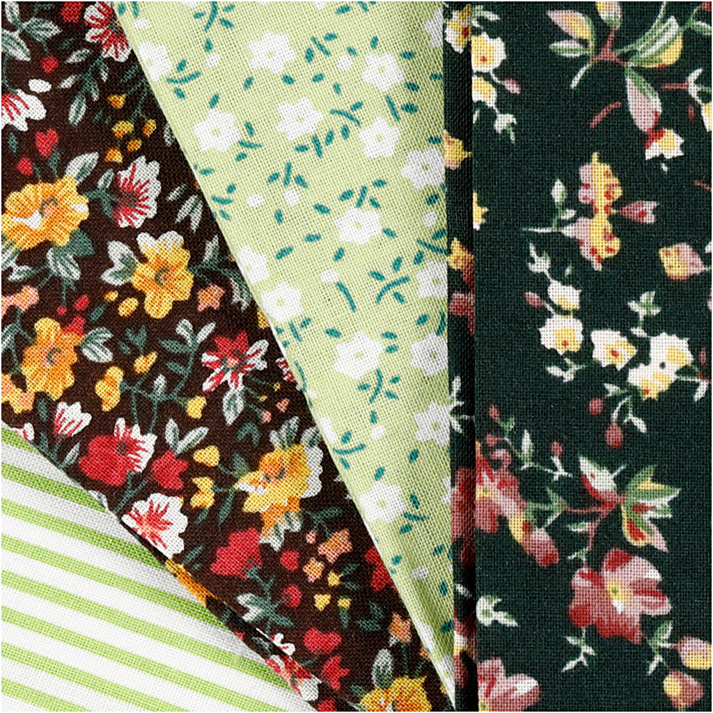Patchwork Fabric Green 45x55 cm, 4st.