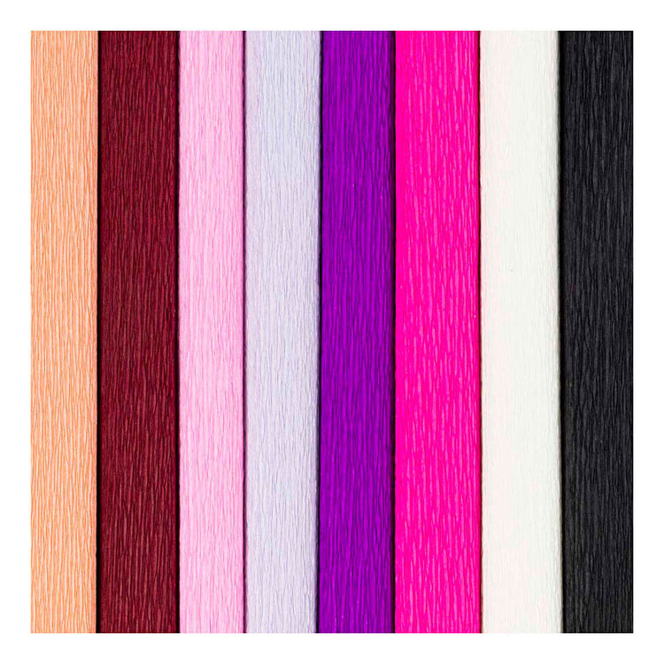 Creativ Company Krepppapier, Blatt 25 x 60 cm, Kreppverhältnis: 180 %, 105 g, Lila-Rosa-Harmonie, 8 Blatt 1 Karton