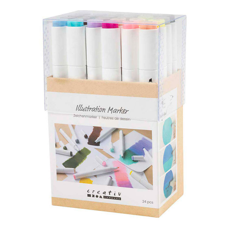 Creativ Company Zeichenstift, Strichstärke 1+8 mm, Pastellfarben, Standardfarben, 24 Stück 1 Box