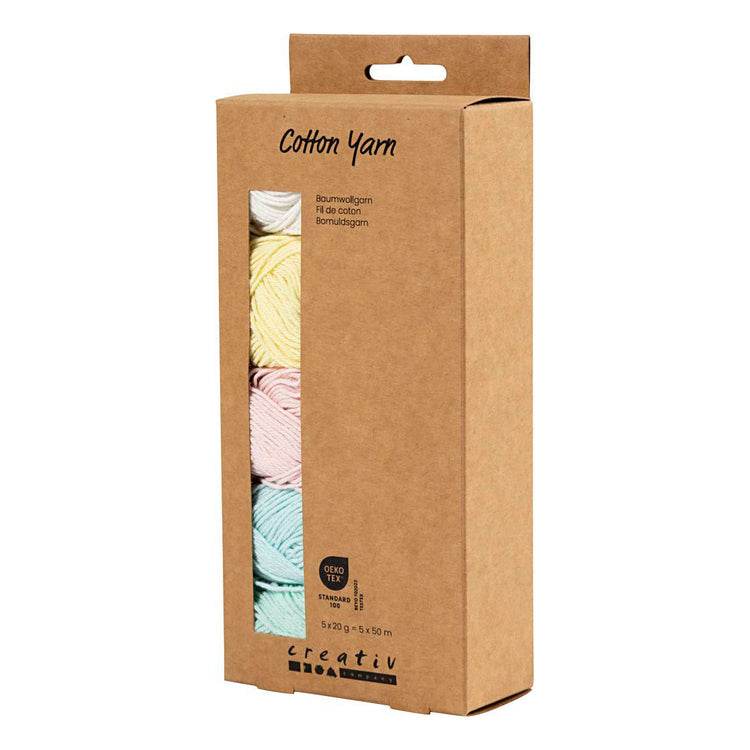 Creativ Company Baumwollgarn, Größe 8 4, L: 5x50 m, Pastellfarben, 5x20 g 1 Box