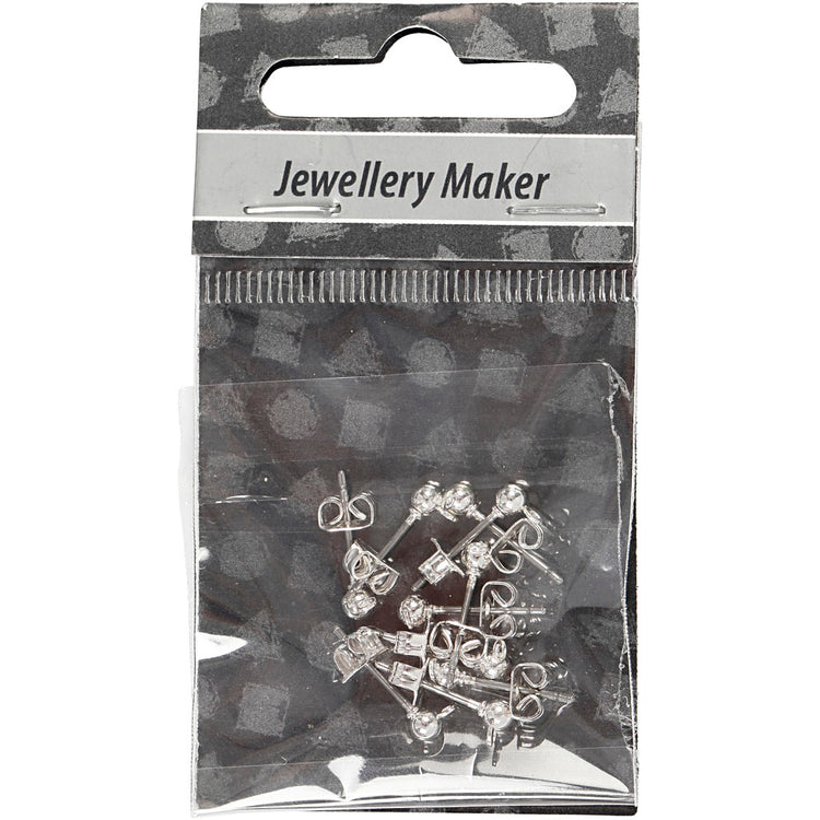 Creativ Company Ohrstecker, L: 13 mm, D 3,8 mm, Lochgröße 0,8 mm, versilbert, 10 Stück 1 Box