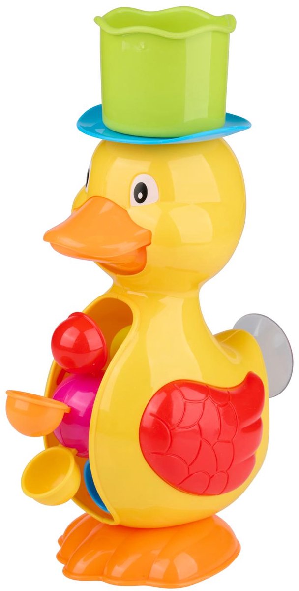 Eddy Toys Badeente Spielzeug Ente Wasserrad – Badespielzeug mit Wasserrad und Saugnapf – Wasserspielzeug für Baby und Kind – Badespielzeug Kinder mit Gießkanne – Gelb