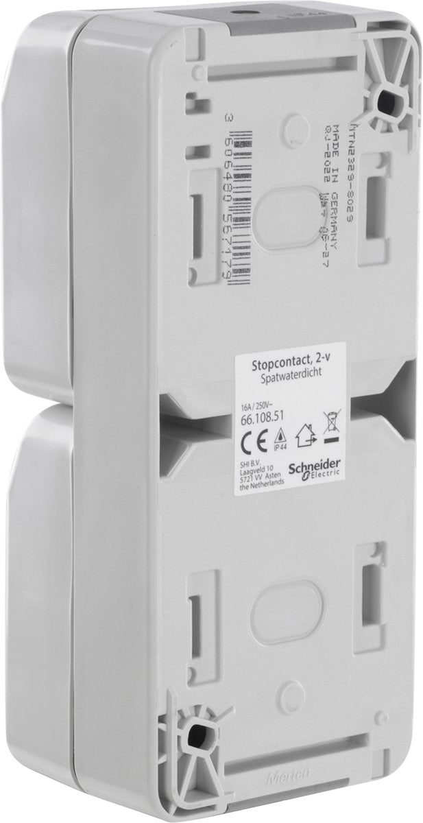 Schneider Electric Merten Aquastar Steckdose – spritzwassergeschützt – Aufputz – 2-fach – geerdet – vertikal – IP44 – grau