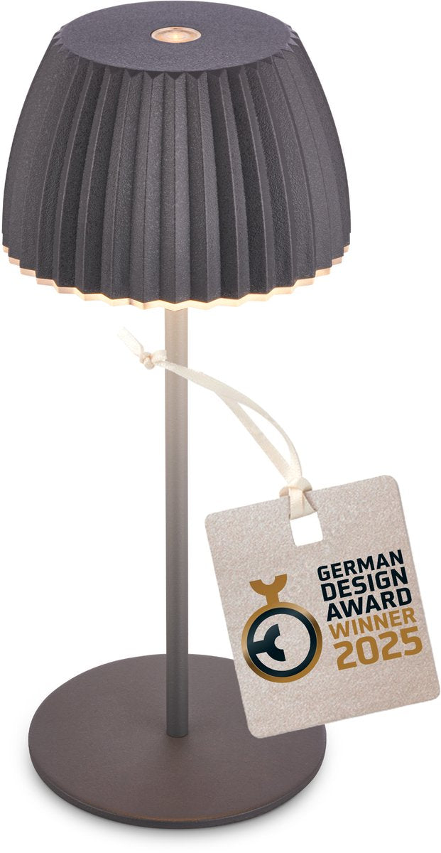 B.k.licht Briloner Champ Mini – Tischleuchte wiederaufladbar – kabellose Lampe – Touch-dimmbar – für drinnen und draußen – Gewinner des Deutschen Designpreises 2025 – Anthrazit – ø8,5 x 20 cm