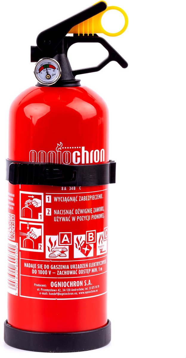 Ogniochron Pulverlöscher Feuerlöscher ABC Fires mit Wandmontage 1kg rot – kompakter universeller Auto- und Fahrzeug-Feuerlöscher