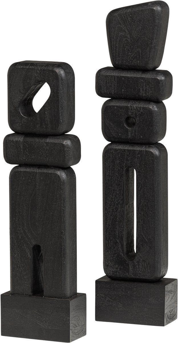 Woood Elon-Skulptur-Ornamente – Holz – Schwarz – 2er-Set