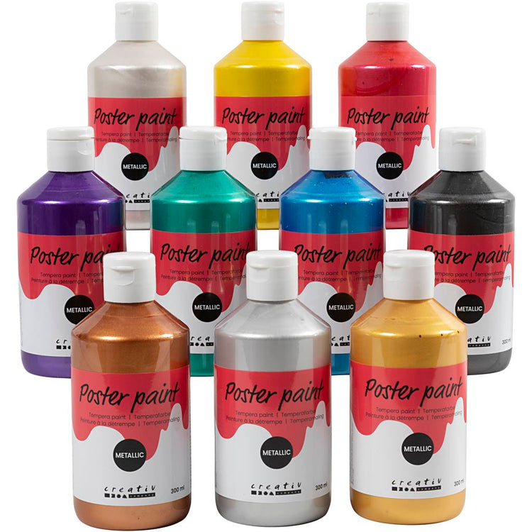 Creativ Company Temperafarbe Metallic, verschiedene Farben, 10x300 ml 1 Box