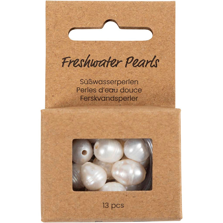 Creativ Company Süßwasserperlen, längs perforiert, D 9-11 mm, Lochgröße 2 mm, Perlmutt, 13 Stück 1 Box