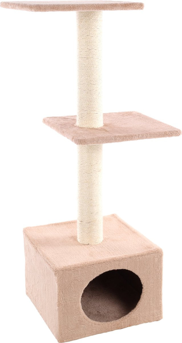 Kratzbaum Flamingo – Charbonel Beige Creme – 47 × 35 × 103 cm – Kratzbaum aus Sisal – mit Liegeplattformen Haus – für Katzen