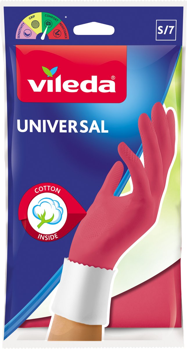 Vileda Universal - Haushaltshandschuhe - Größe S - 1 Paar - Rosa - Baumwollfutter - 100 % Naturkautschuk