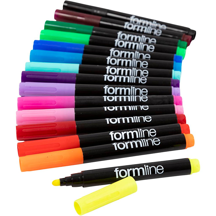 Creativ Company Formline Textilmarker, Strichstärke 4-5 mm, verschiedene Farben, 15 Stück 1 Box