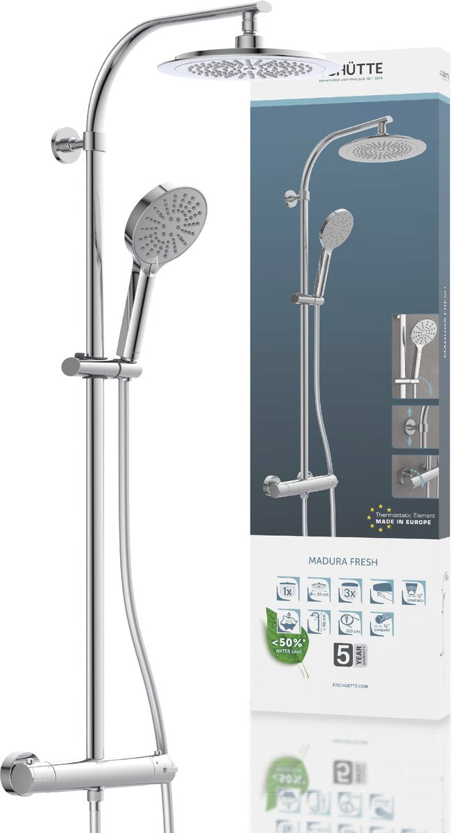 Schütte Duschsystem Madura Fresh - Regendusche - mit Thermostat-Duscharmatur - Achsabstand 150 mm - Chrom