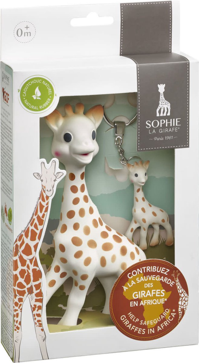 Sophie die Giraffe Save the Giraffes Geschenkset – Schlüsselanhänger – 100 % Naturkautschuk – 2-teilig