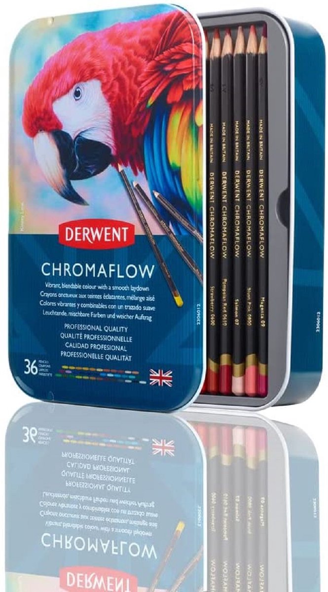 Derwent Chromaflow Buntstifte – Sortiment in Dose – 3,5 mm – 36 Stück
