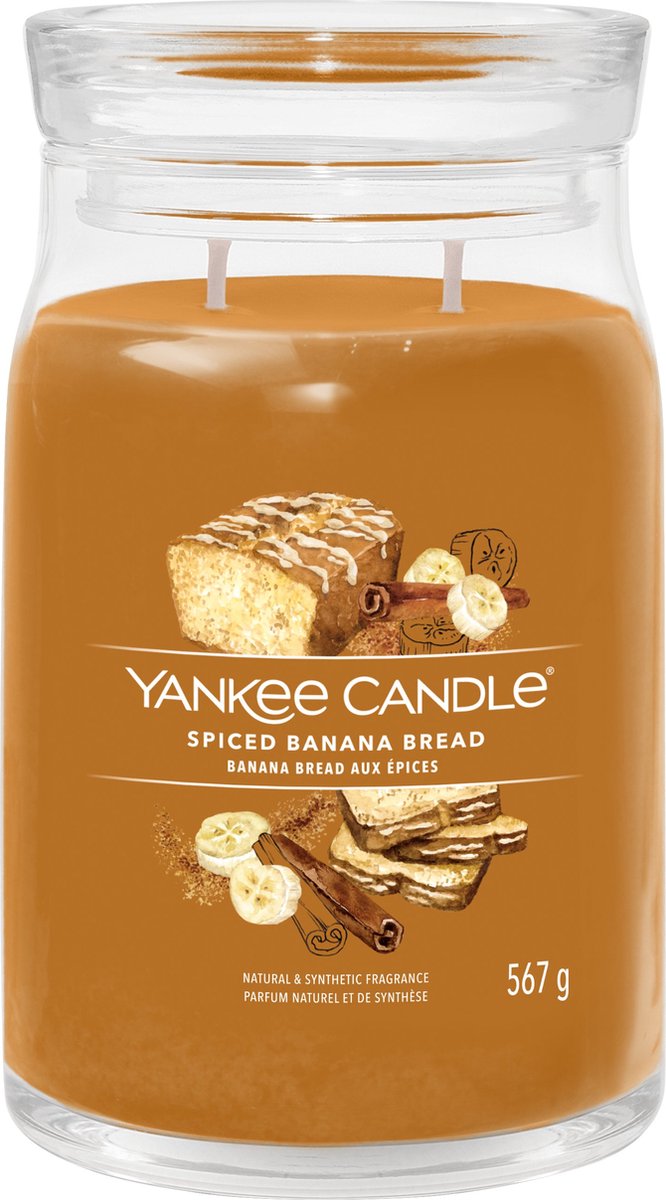 Yankee Candle – Spiced Banana Bread Duftkerze im großen Glas – 90 Brennstunden – zwei Dochte