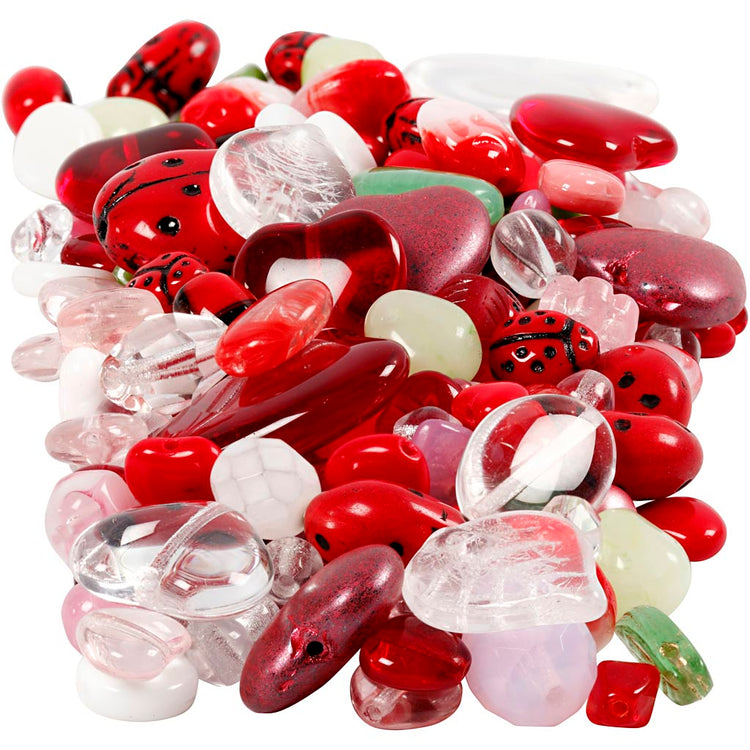 Creativ Company Glasperlen, Marienkäfer, Blätter, Herzen, D 5-22 mm, Lochgröße 0,5-1,5 mm, verschiedene Farben, 350 gr 1 Box