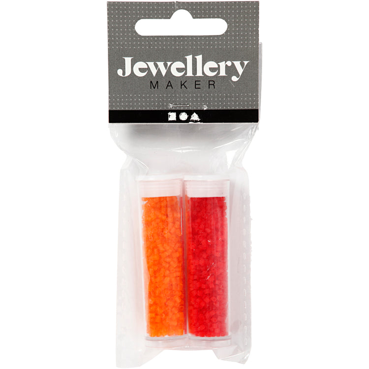 Creativ Company Rocailles 2-Schliff, D 1,7 mm, Größe 15 0, Lochgröße 0,5 mm, transparent orange, transparent rot, 2x7 g 1 Box